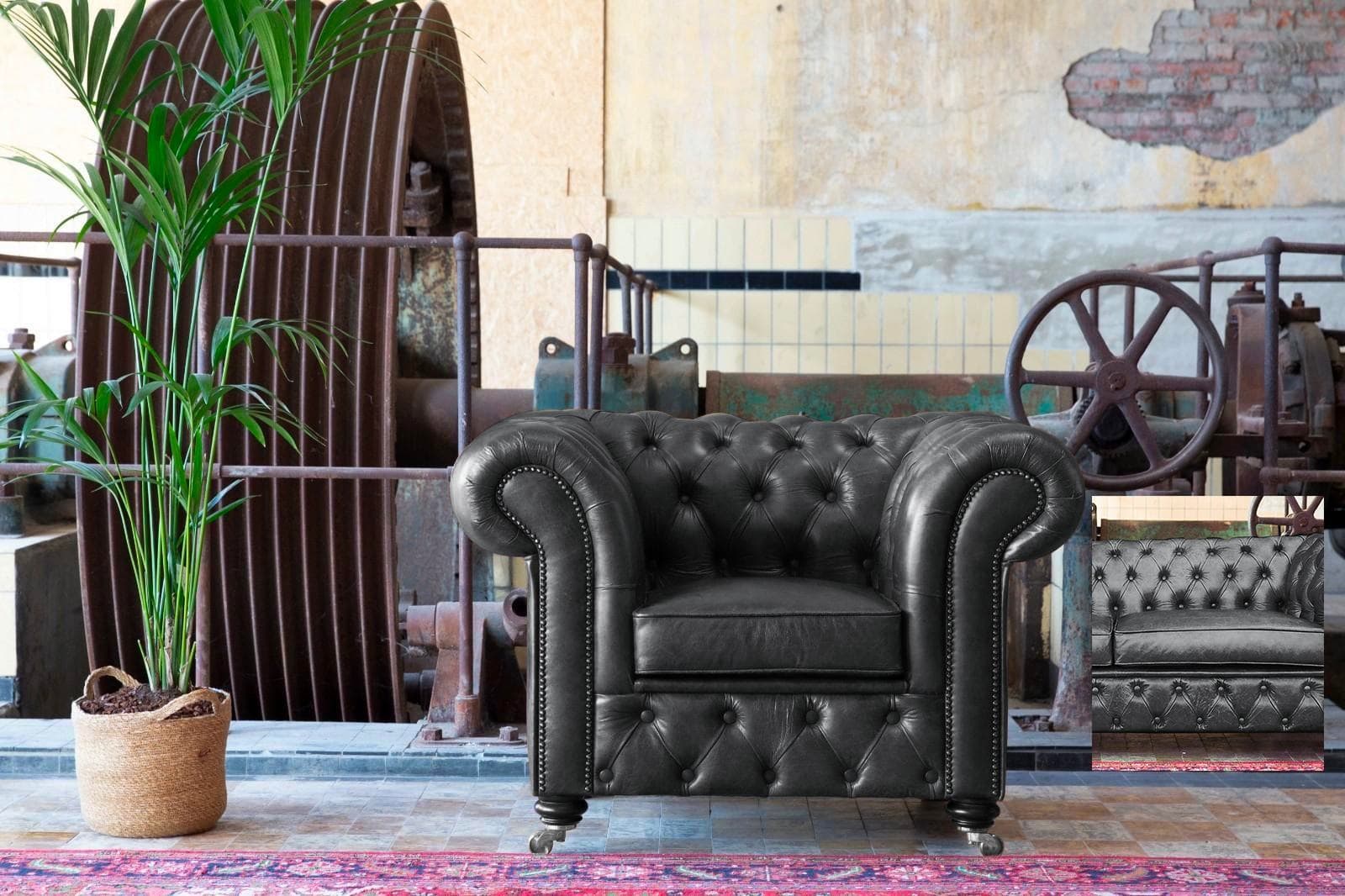 herhaling Afdeling Oppervlakte Chesterfield fauteuil zwart vintage look - OTIQ